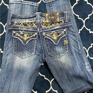 Miss Me Straight Jeans 27 Mid Rise Rhinestone Studded Pockets Medium Wash